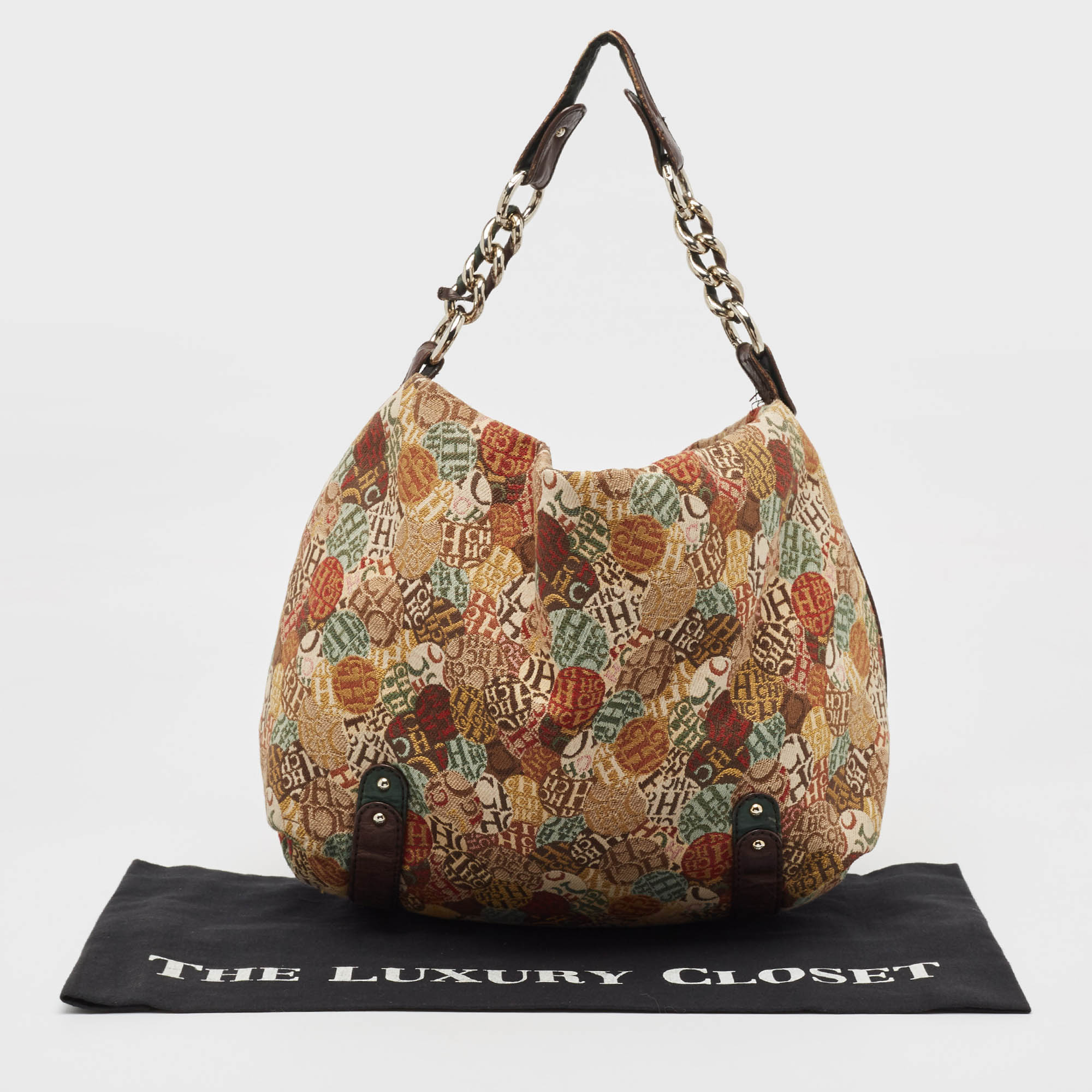 Carolina Herrera Multicolor Printed Canvas And Leather Chain Hobo