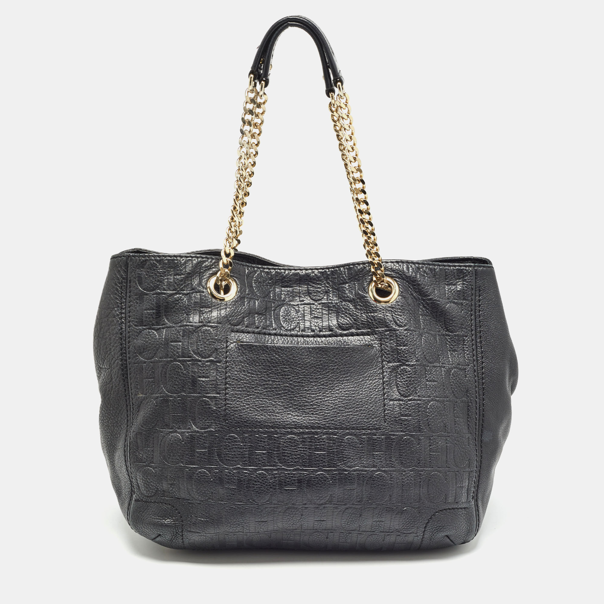 Carolina Herrera Black Monogram Embossed Leather Audrey Tote