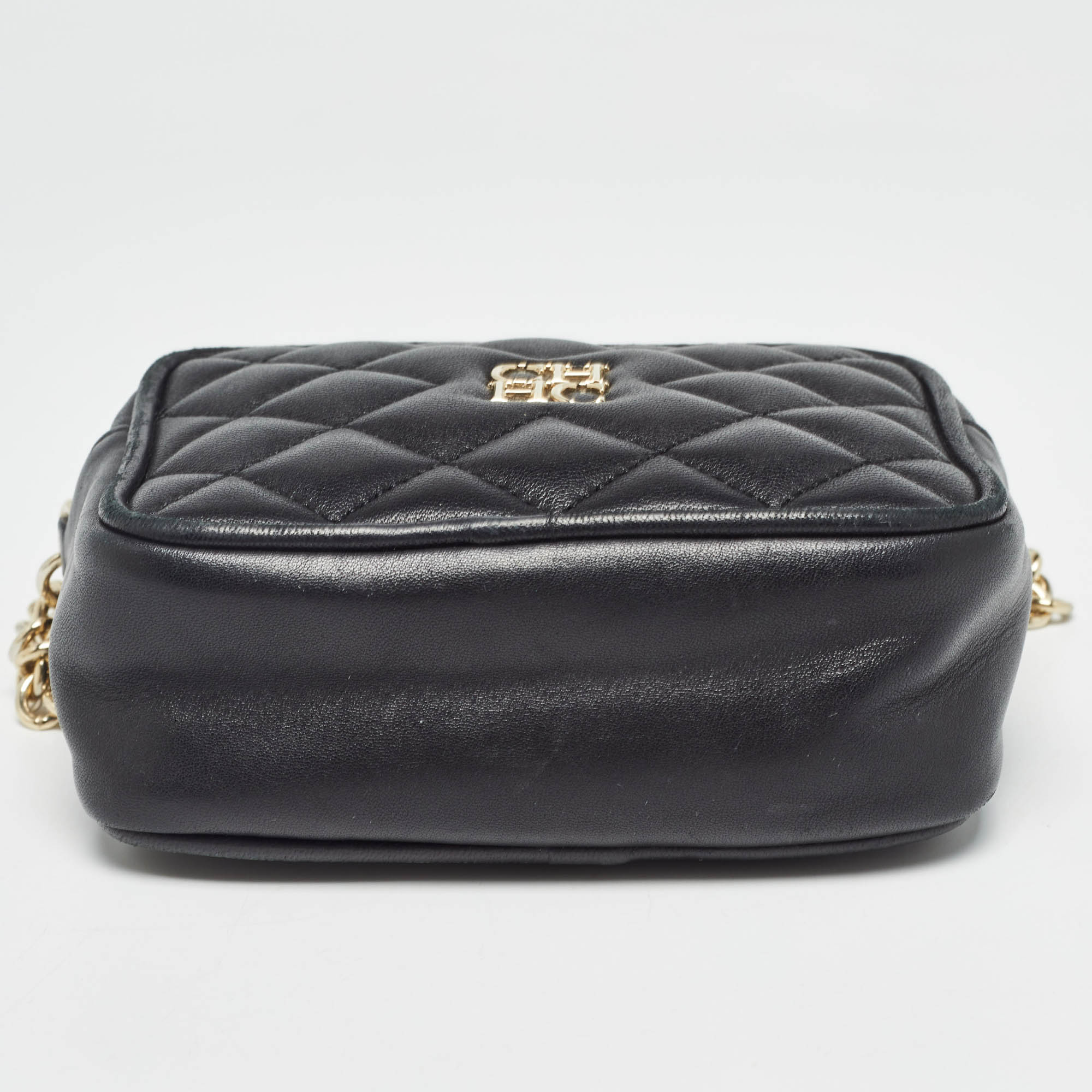 Carolina Herrera Black Quilted Leather Mini Chain Crossbody Bag