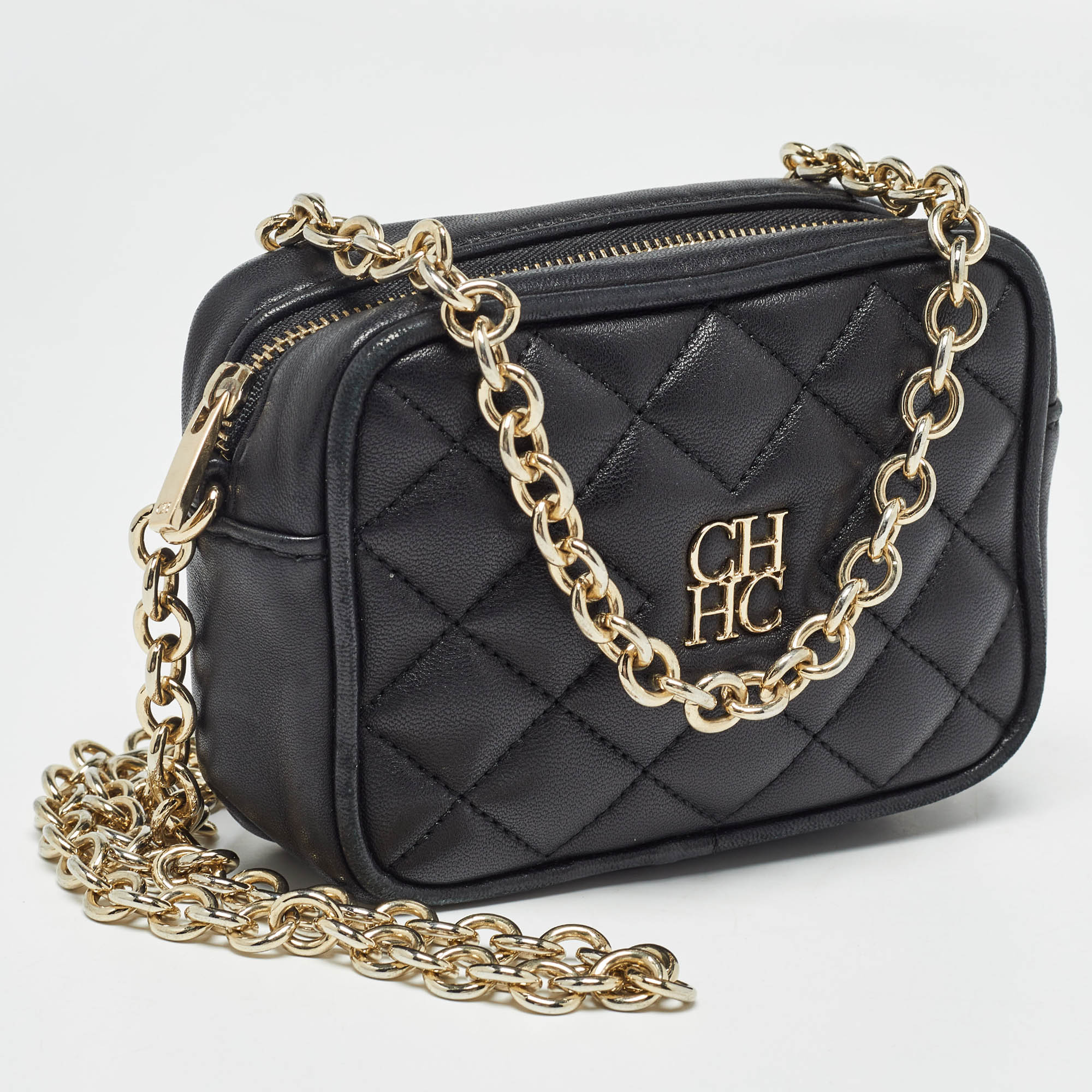 Carolina Herrera Black Quilted Leather Mini Chain Crossbody Bag