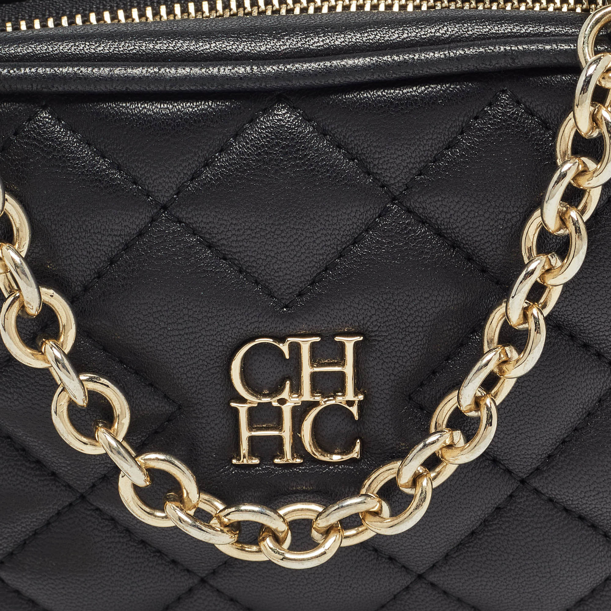 Carolina Herrera Black Quilted Leather Mini Chain Crossbody Bag