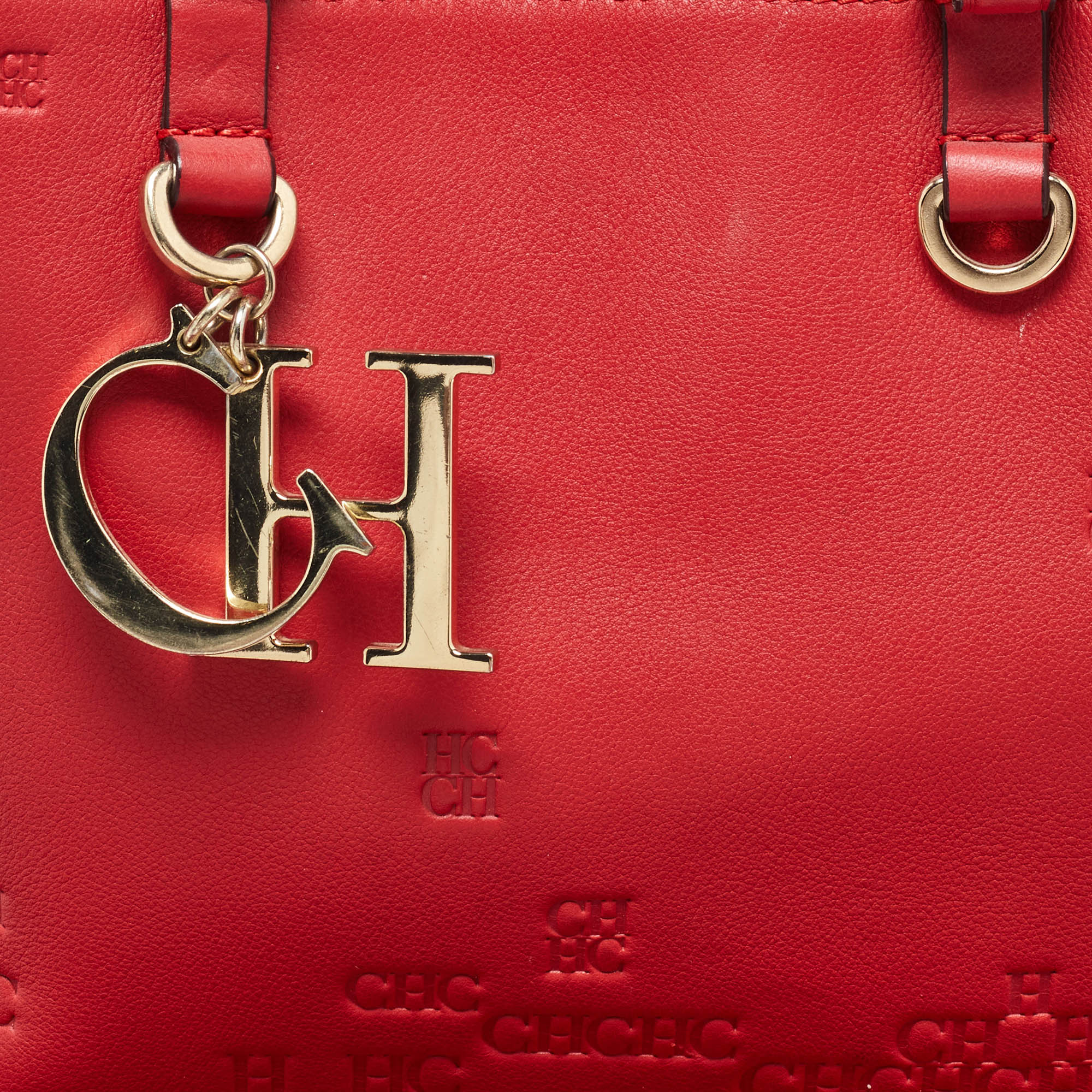 Carolina Herrera Red Monogram Embossed Leather Duchess Tote