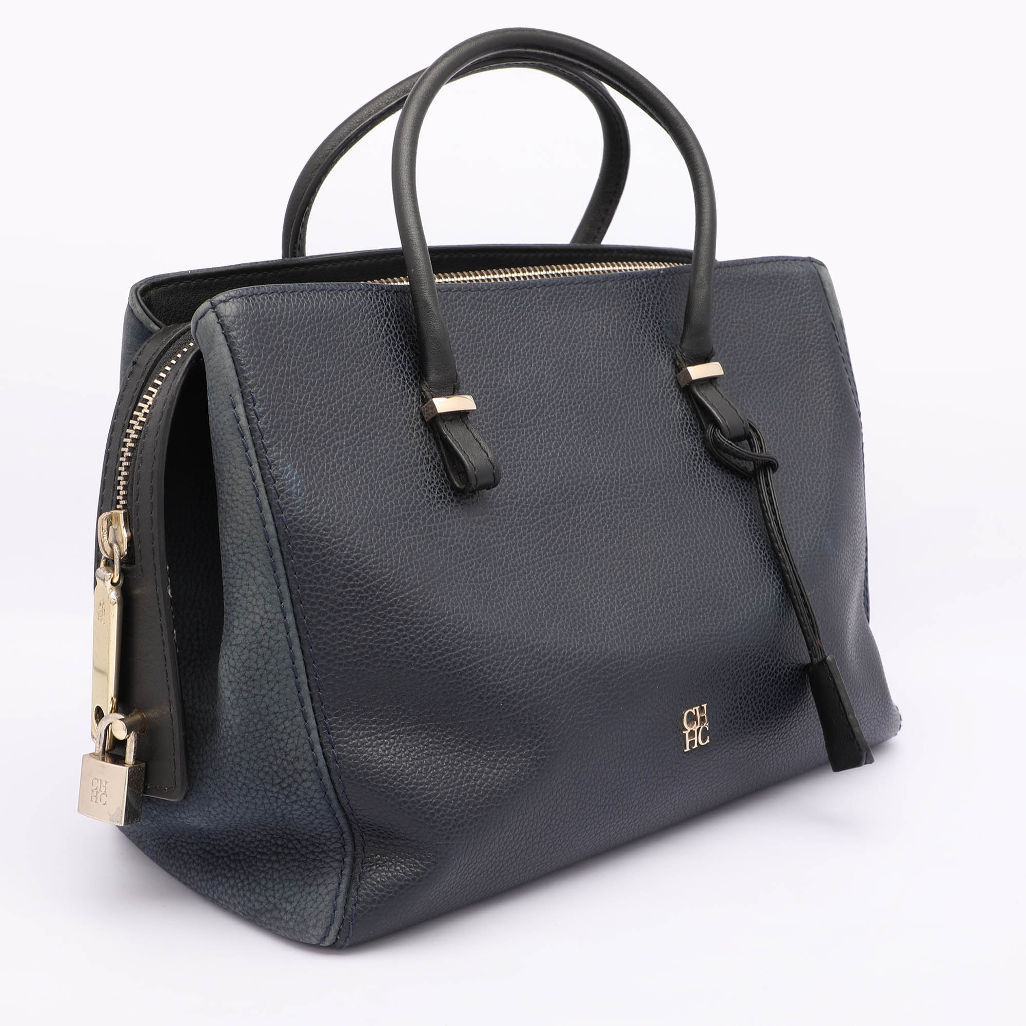 CH Carolina Herrera Blue Nubuck And Leather Zip Tote