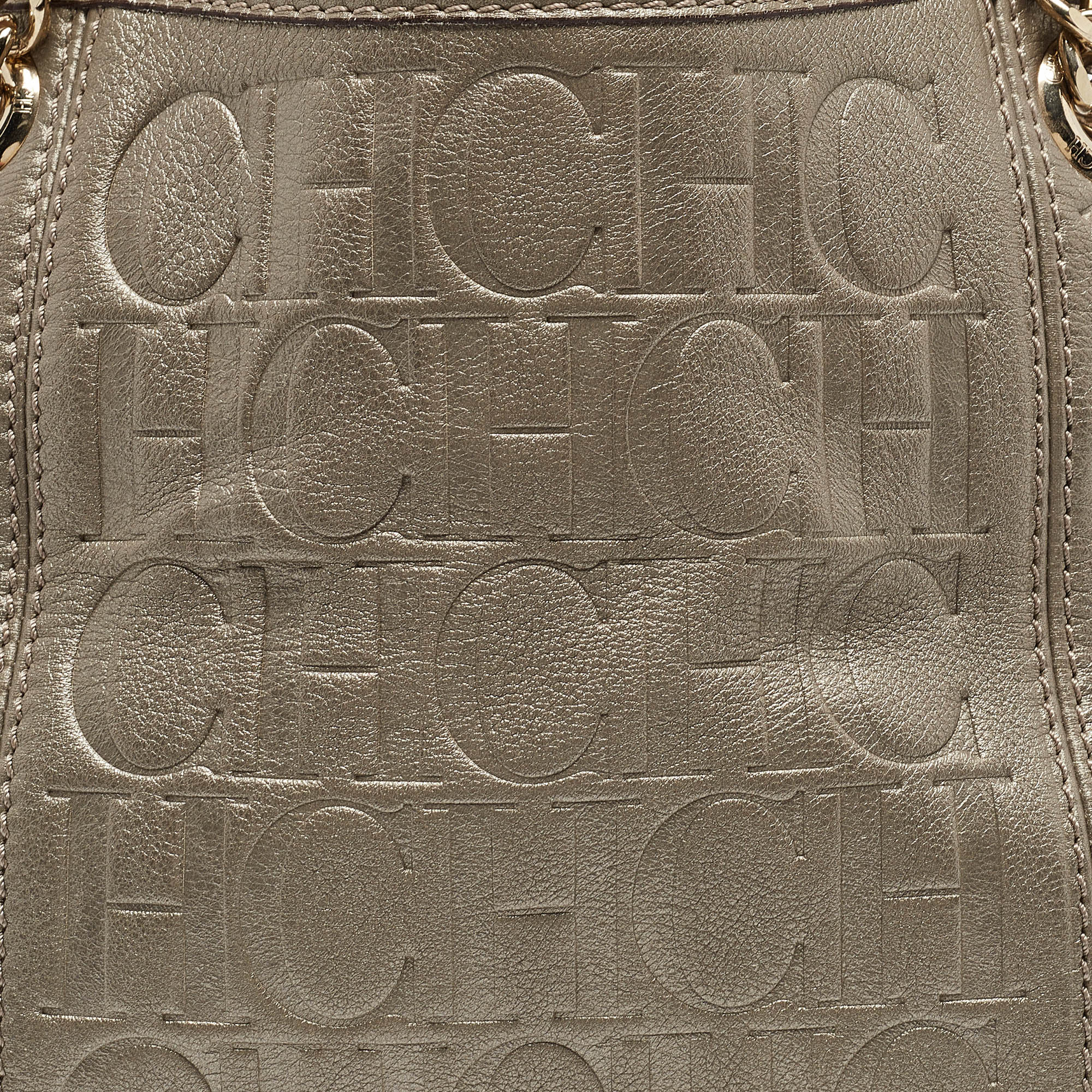 Carolina Herrera Grey Monogram Embossed Leather Chain Hobo