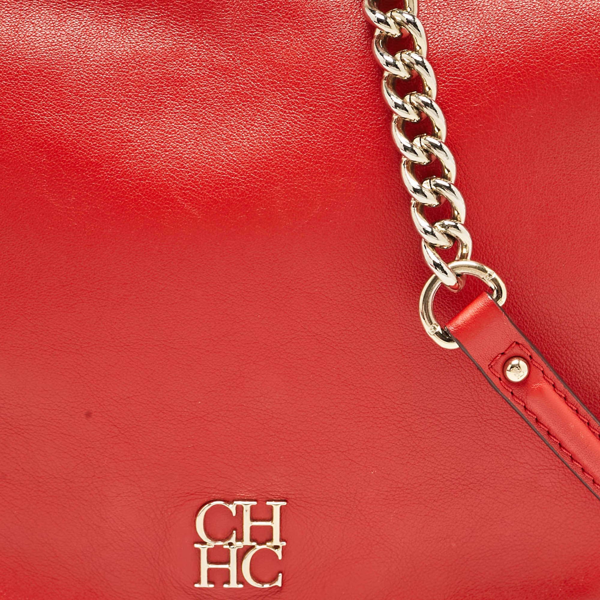 Carolina Herrera Red Leather Flap Chain Shoulder Bag