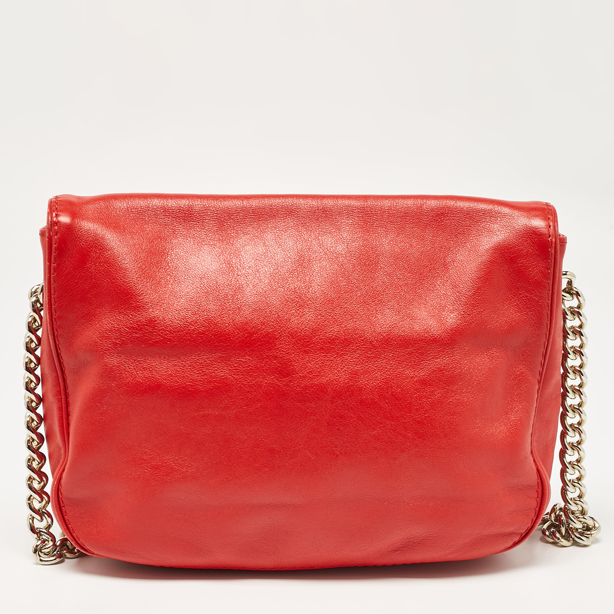 Carolina Herrera Red Leather Flap Chain Shoulder Bag