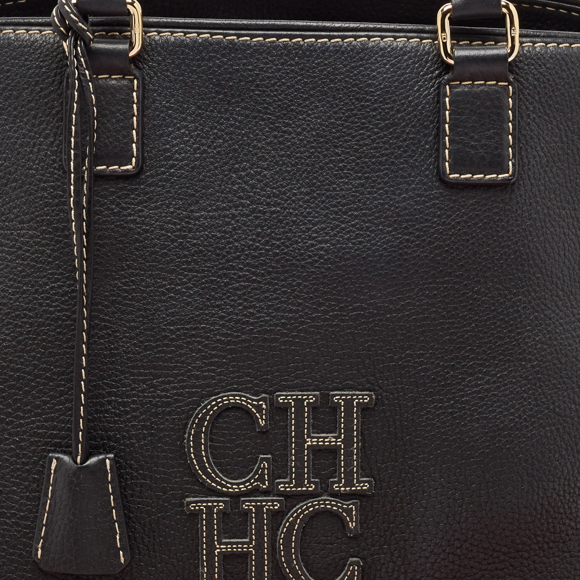 Carolina Herrera Black Leather Middle Zip Satchel