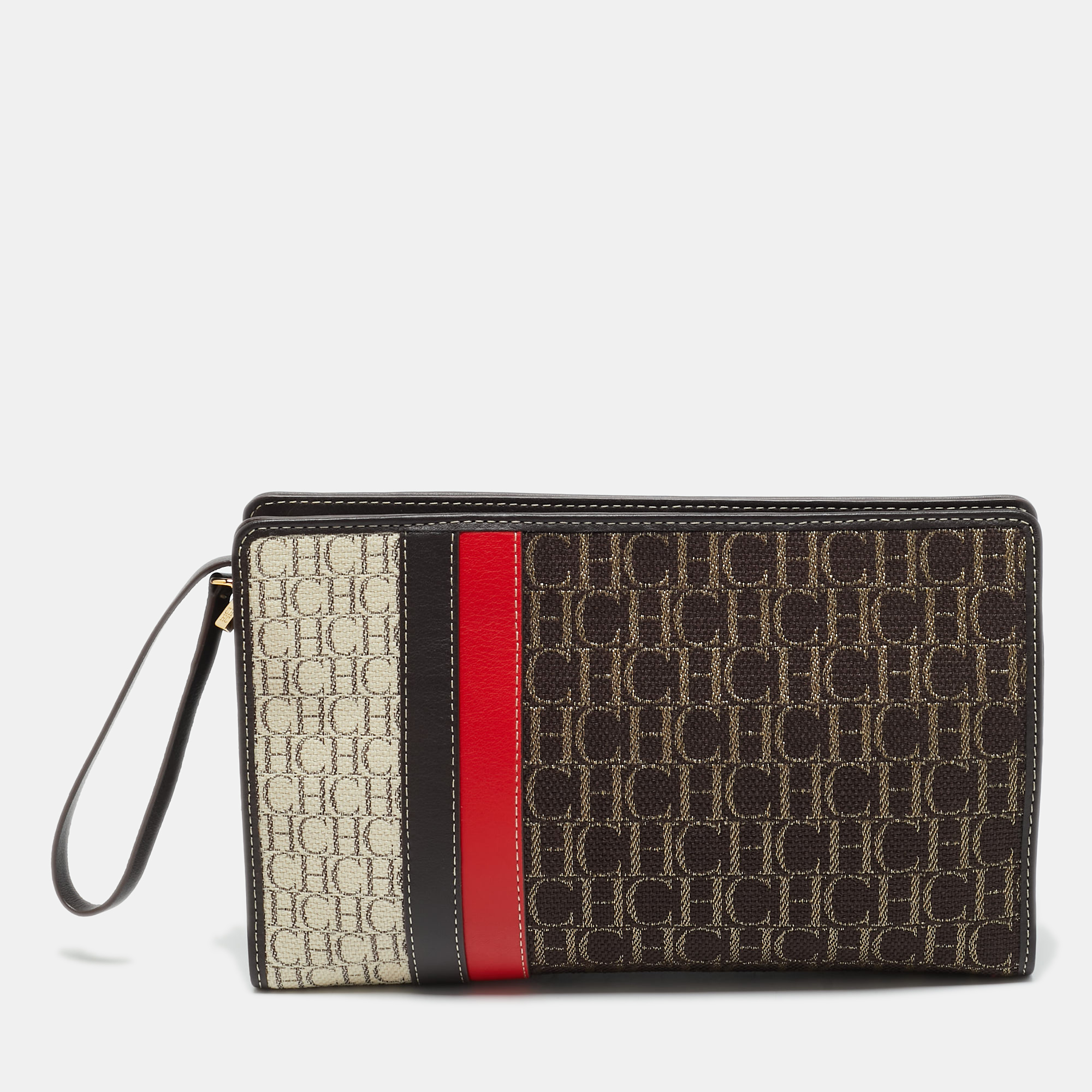 Carolina Herrera Brown/Red Signature Canvas and Leather Wristlet Pouch
Carolina Herrera Brown/Red Signature Canvas and Leather Wristlet Pouch
