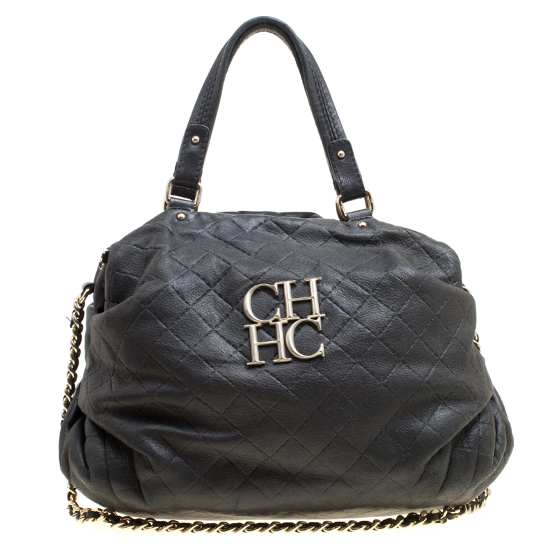 Image of Carolina Herrera Black Quilted Leather Top Handle Bag