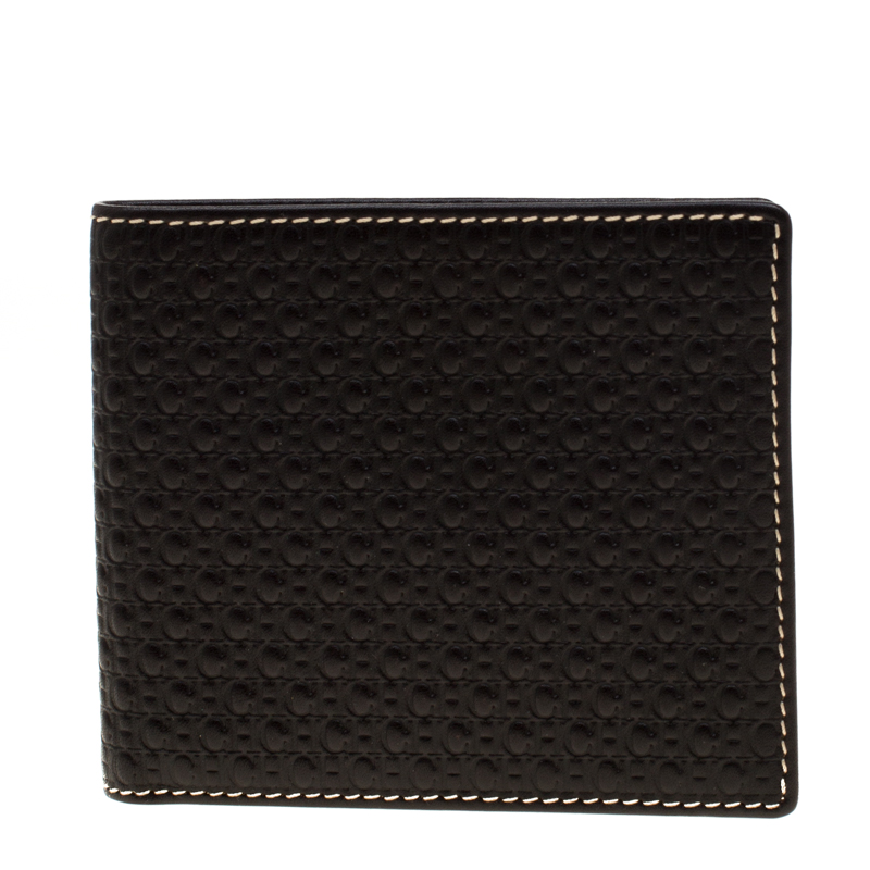 Image of Carolina Herrera Black Monogram Leather Bifold Wallet
