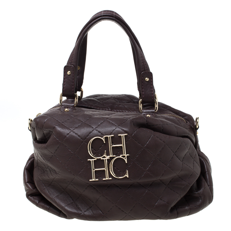 Image of Carolina Herrera Dark Burgundy Quilted Leather Satchel