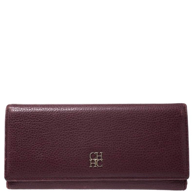 Image of Carolina Herrera Burgundy Leather Long Trifold Wallet
