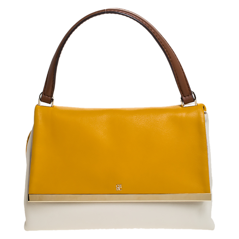 Image of Carolina Herrera Bicolor Leather Top Handle Bag