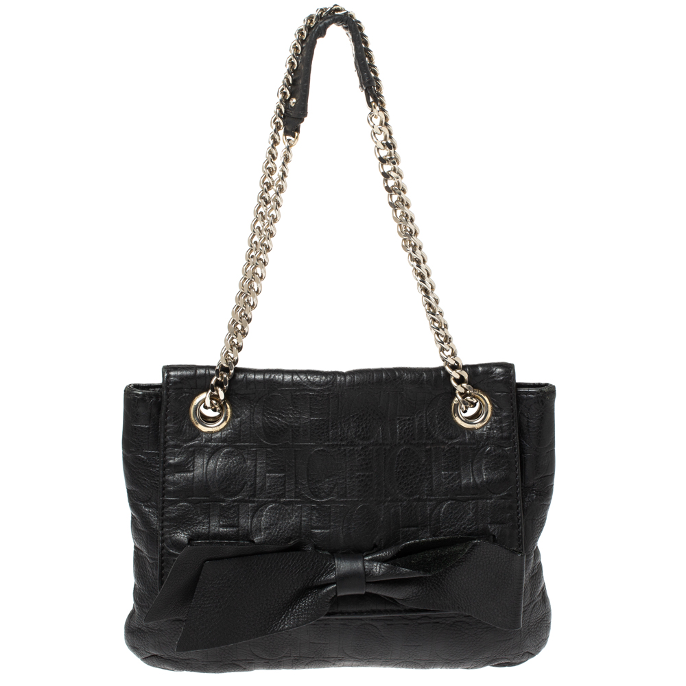 Image of Carolina Herrera Black Leather Audrey Shoulder Bag