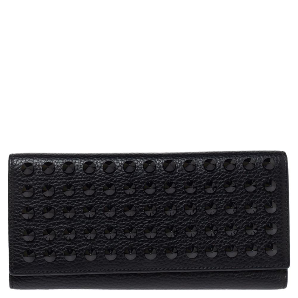 Image of Carolina Herrera Black Studded Leather Trifold Continental Wallet