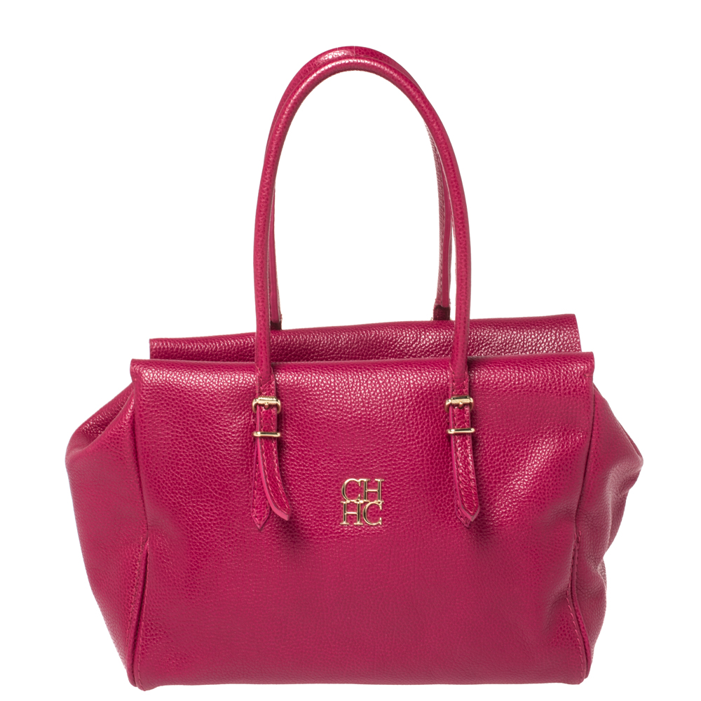 Image of Carolina Herrera Fuchsia Leather Satchel