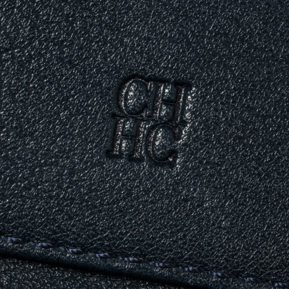 Carolina Herrera Navy Blue Monogram Leather Trifold Compact Wallet