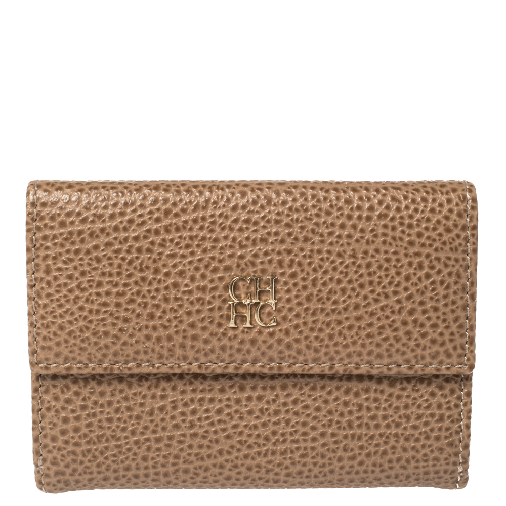 Image of Carolina Herrera Beige Leather Card Holder Wallet