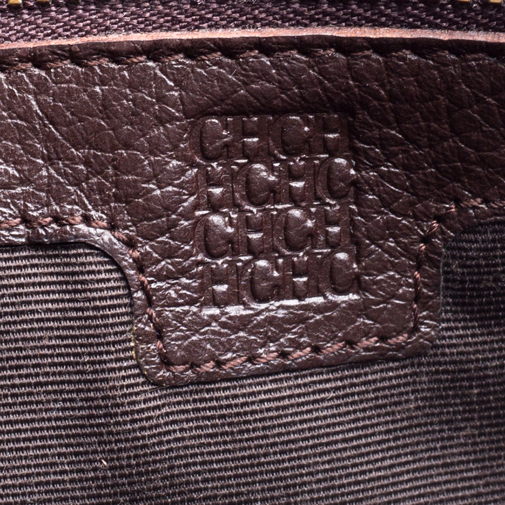 Carolina Herrera Brown Monogram Leather Zip Around Wallet