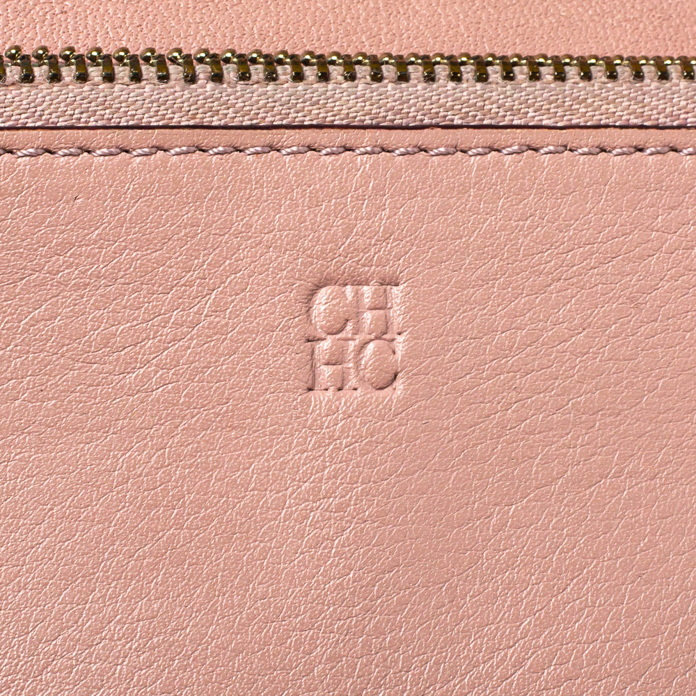 Carolina Herrera Pink Embossed Leather Continental Wallet