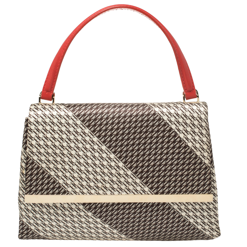 Carolina Herrera Multicolor Monogram Satin and Leather Top Handle Bag
