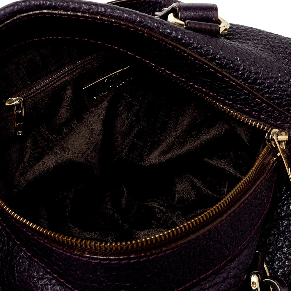 Carolina Herrera Dark Purple Grained Leather Boston Bag