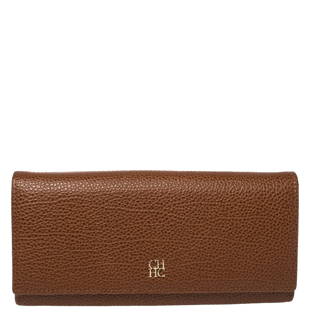 Carolina Herrera Brown Leather Flap Continental Wallet