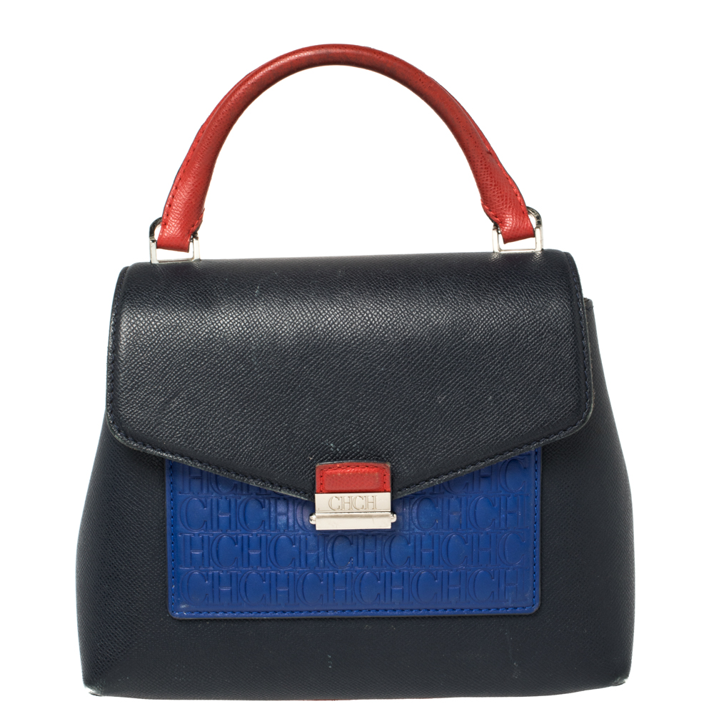 Carolina Herrera Multicolor Monogram Embossed Leather Flap Top Handle Bag