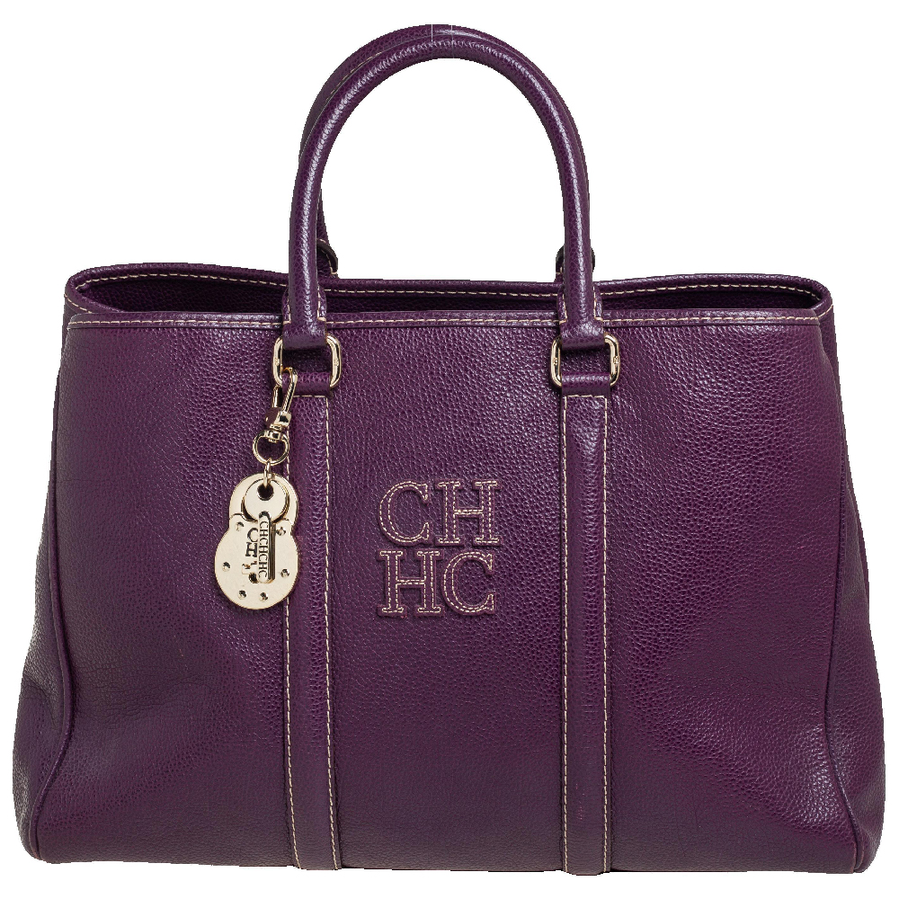 Carolina Herrera Purple Leather Large Matteo Tote