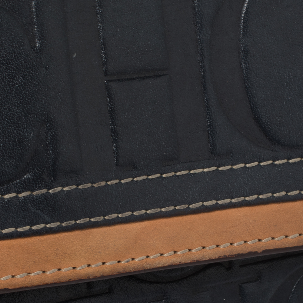Carolina Herrera Blue/Tan Embossed Leather Flap Wallet