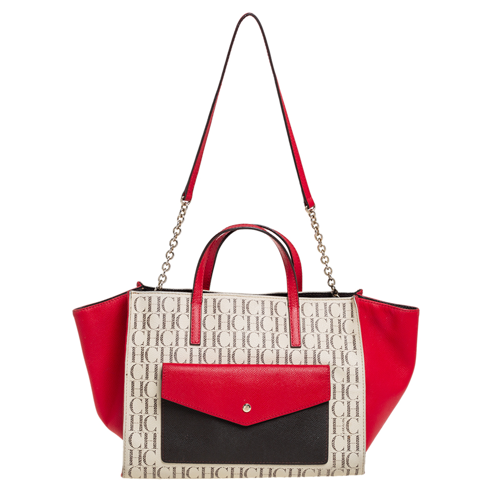 Carolina Herrera Multicolor Coated Canvas and Leather Front Pocket Tote