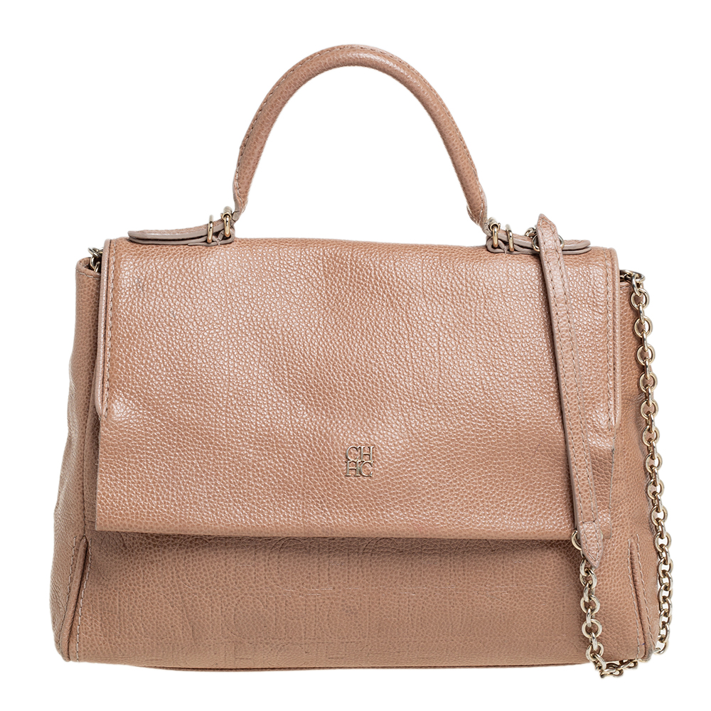 Carolina Herrera Beige Leather Minuetto Top Handle Bag