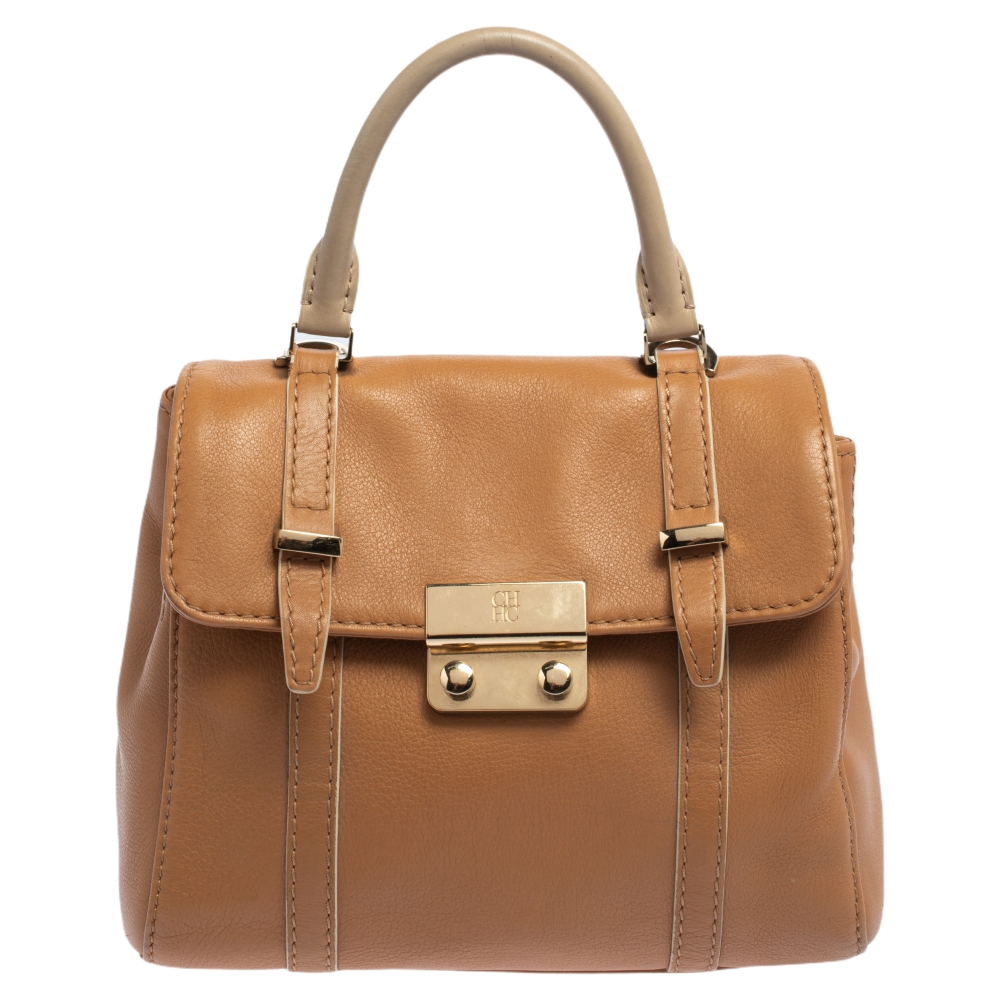 Carolina Herrera Tan Leather Small Top Handle Bag