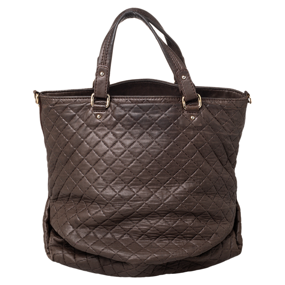 Carolina Herrera Brown Quilted Leather Tote