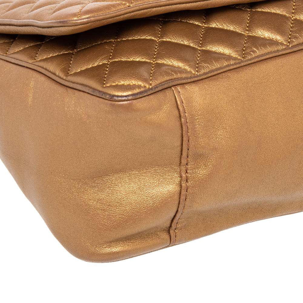 Carolina Herrera Metallic Gold Quilted Leather Chain Flap Shoulder Bag