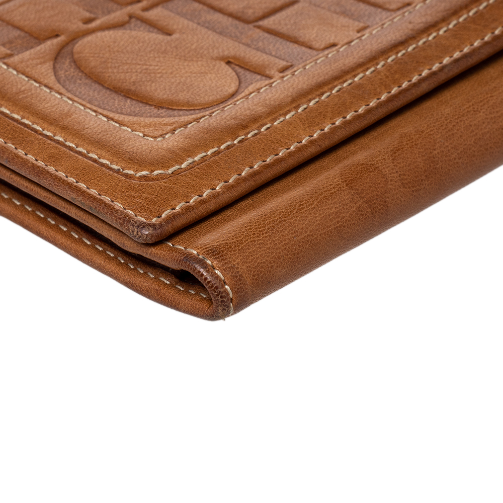 Carolina Herrera Brown Monogram Leather Trifold Wallet