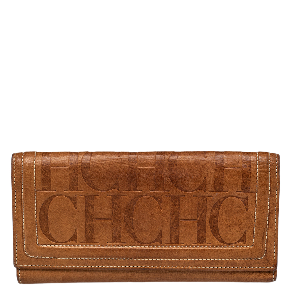 

Carolina Herrera Brown Monogram Leather Trifold Wallet, Tan