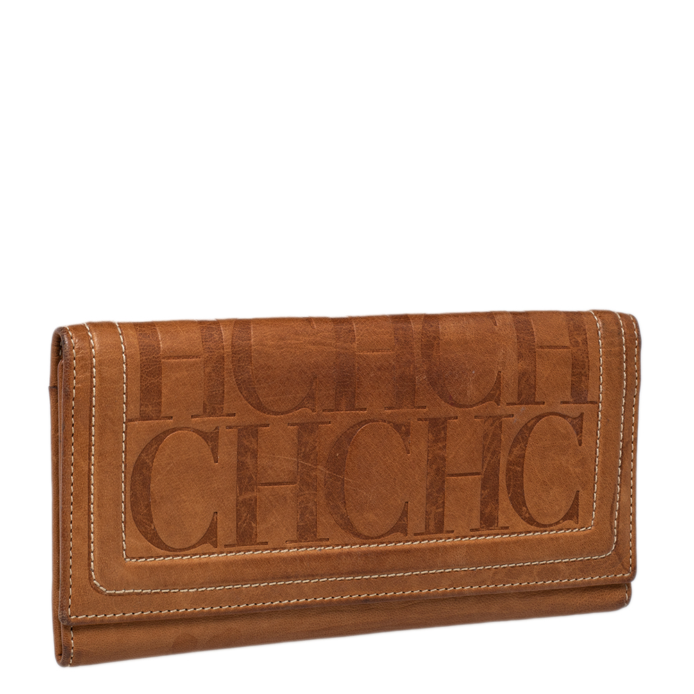 Carolina Herrera Brown Monogram Leather Trifold Wallet