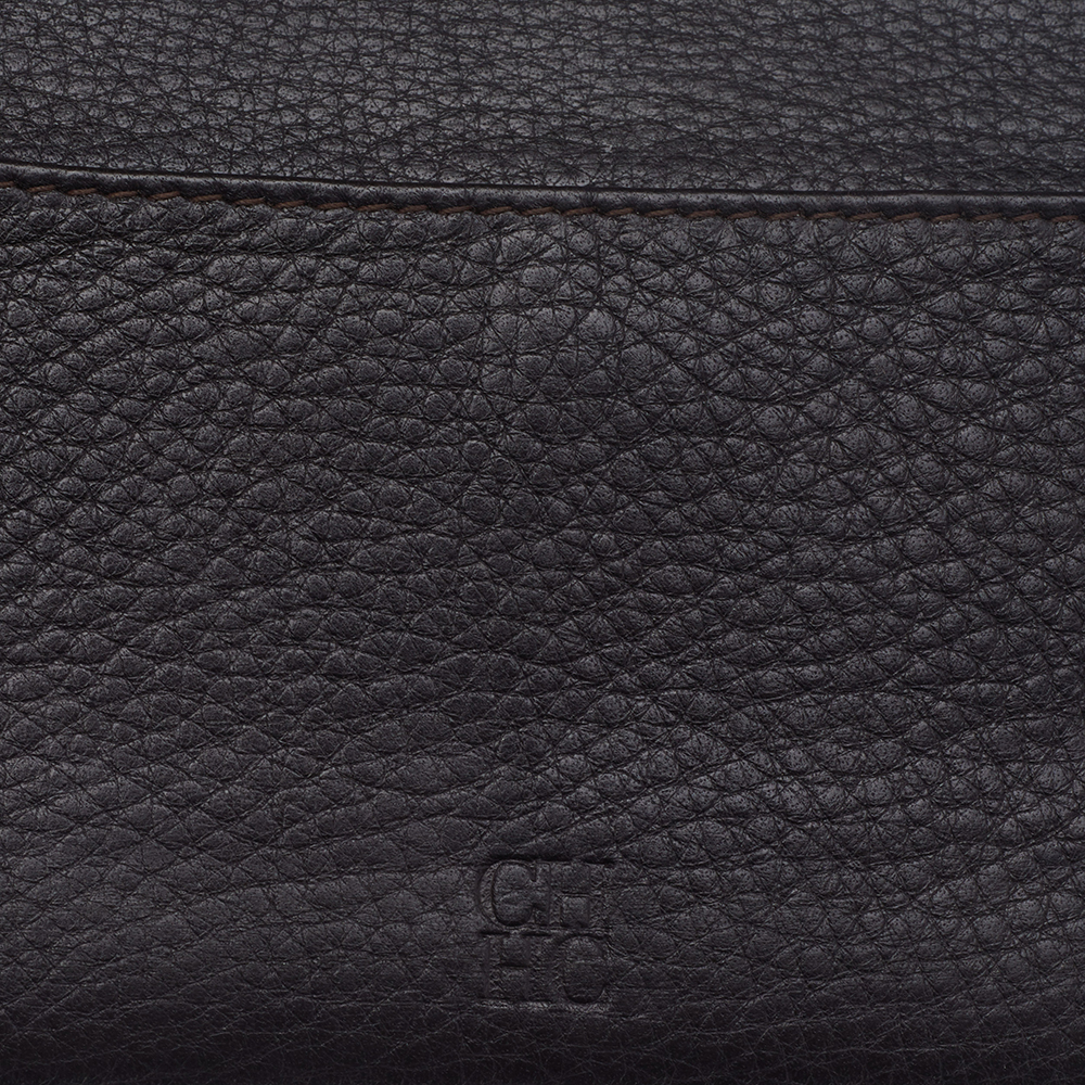 Carolina Herrera Green Monogram Embossed Leather Flap Continental Wallet