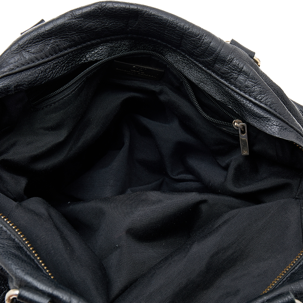 Carolina Herrera Black Monogram Embossed Leather Boston Bag