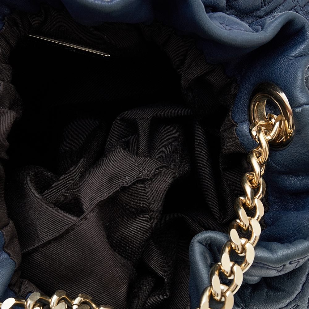 Carolina Herrera Blue Quilted Leather Bucket Bag