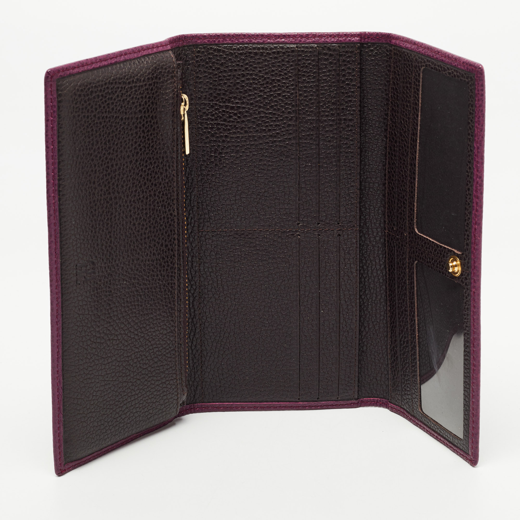 Carolina Herrera Burgundy Leather Trifold Continental Wallet