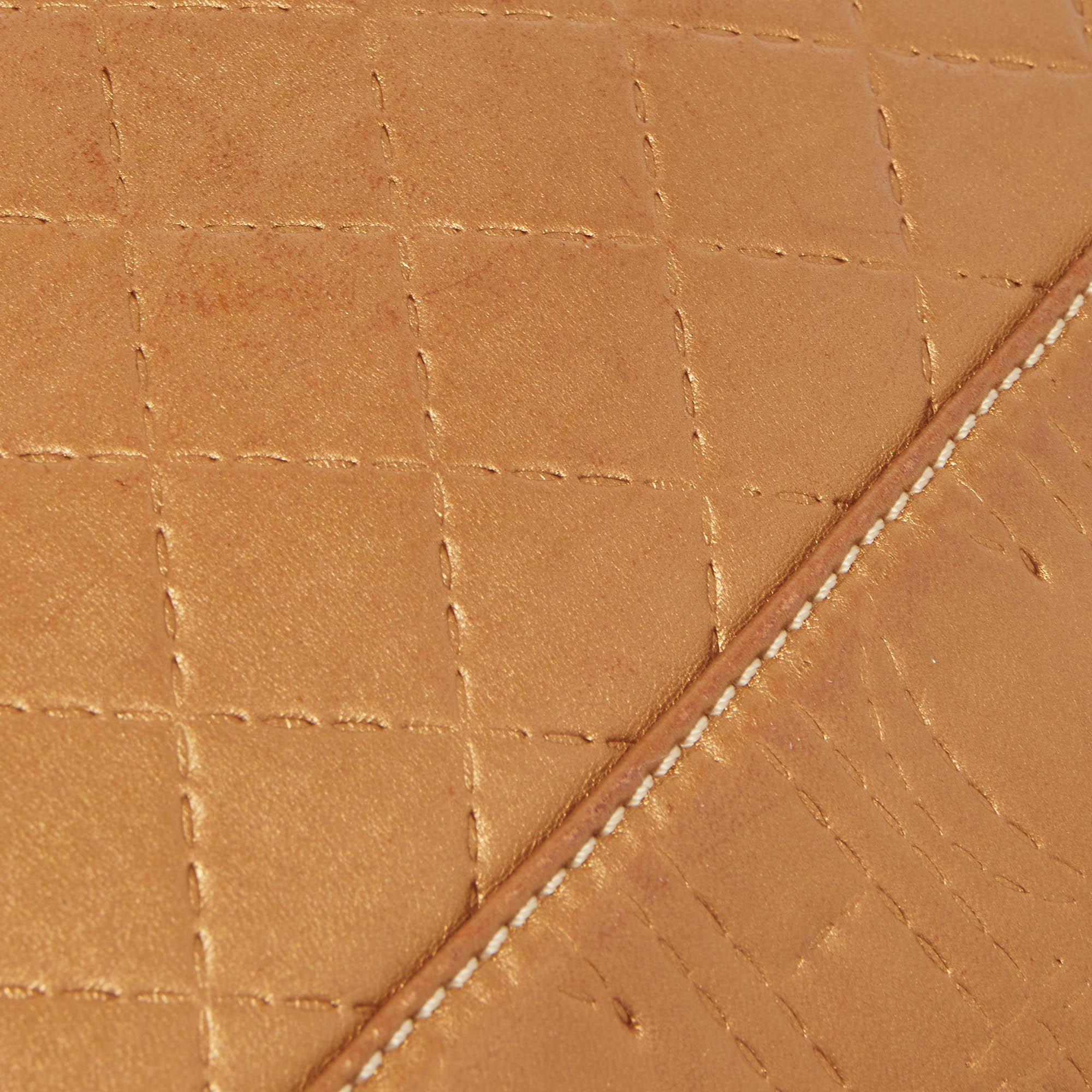 Carolina Herrera Gold Quilted And Monogram Embossed Leather Flap Shoulder Bag