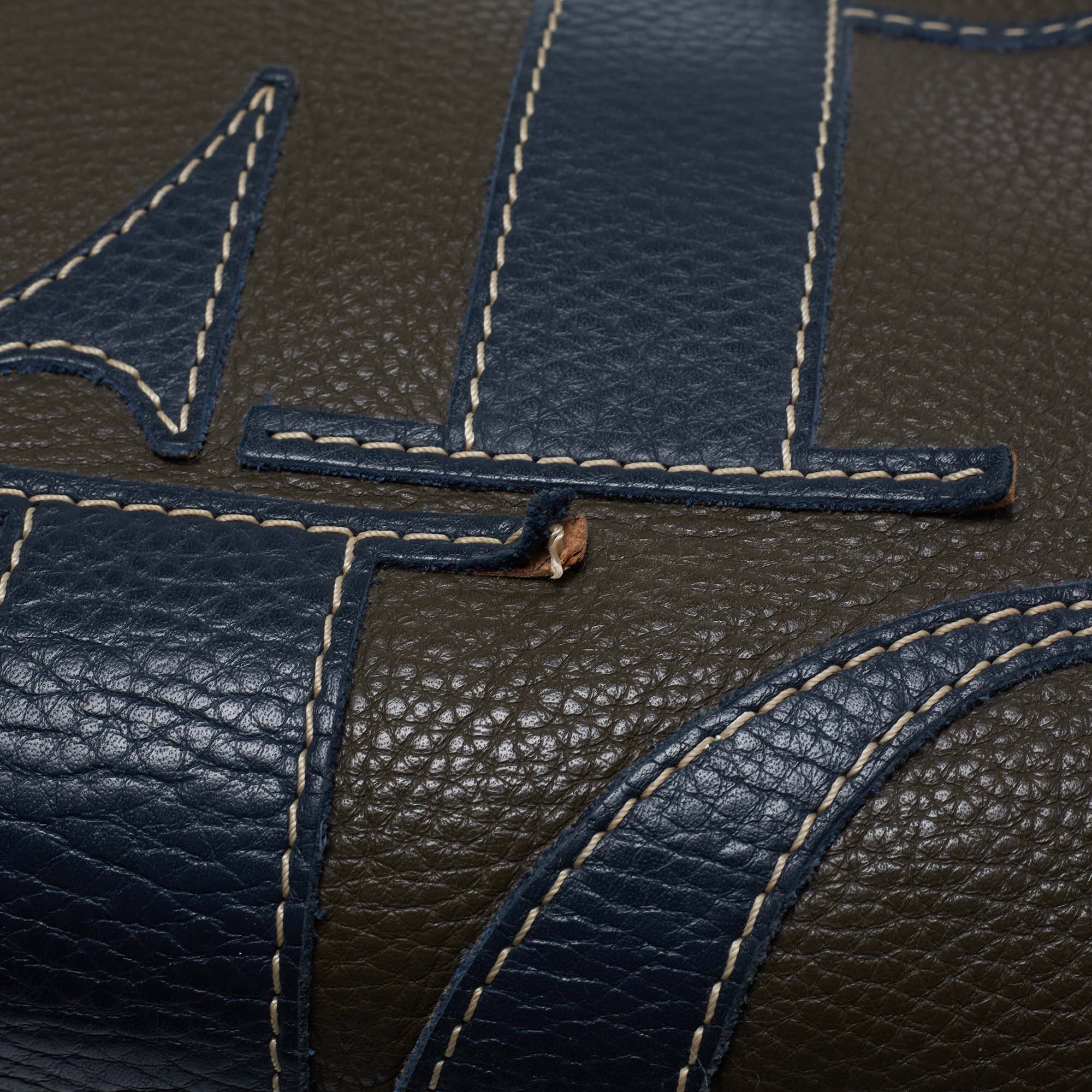 Carolina Herrera Dark Brown/Blue Leather CH Logo Boston Bag