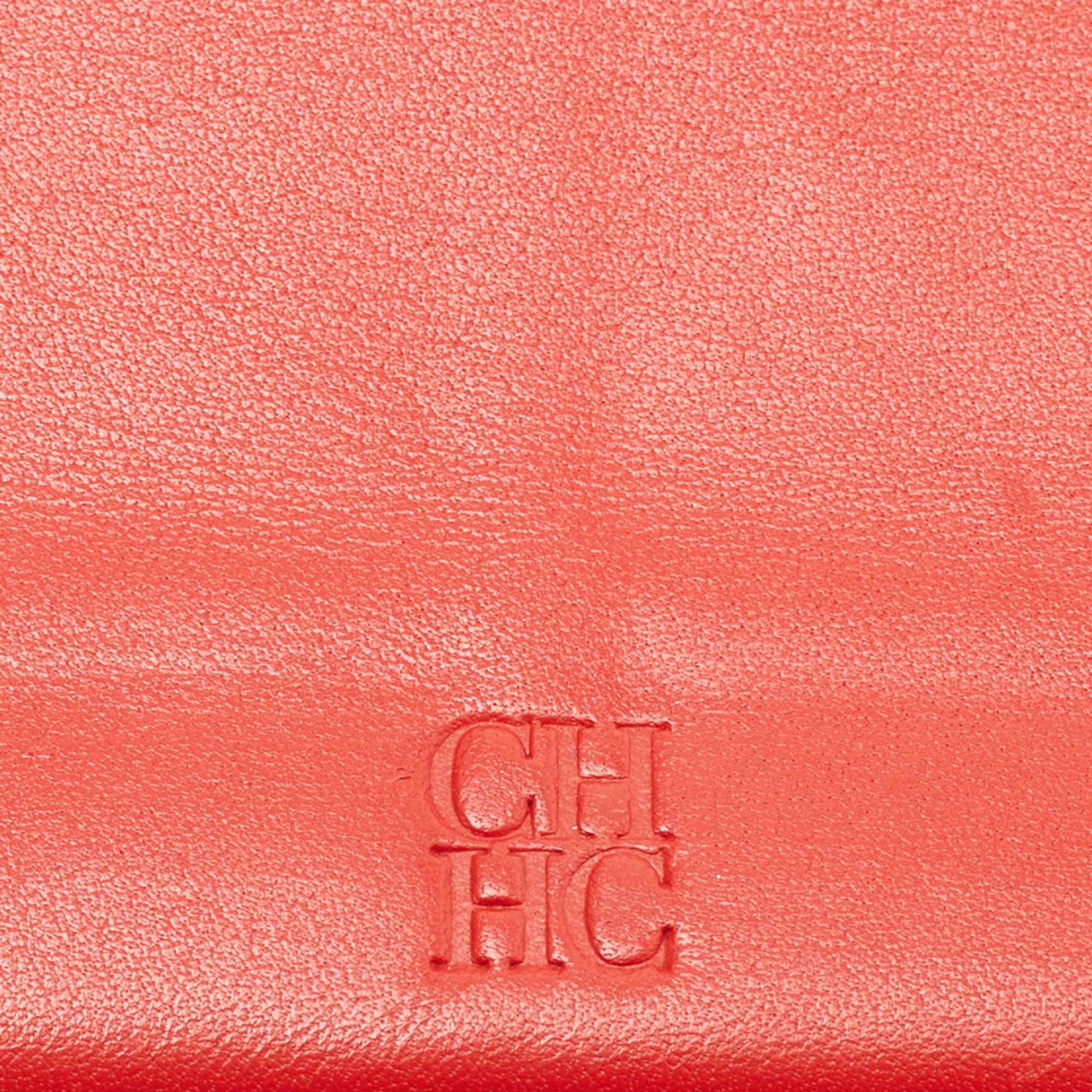 Carolina Herrera Red Monogram Embossed Leather Flap Continental Wallet