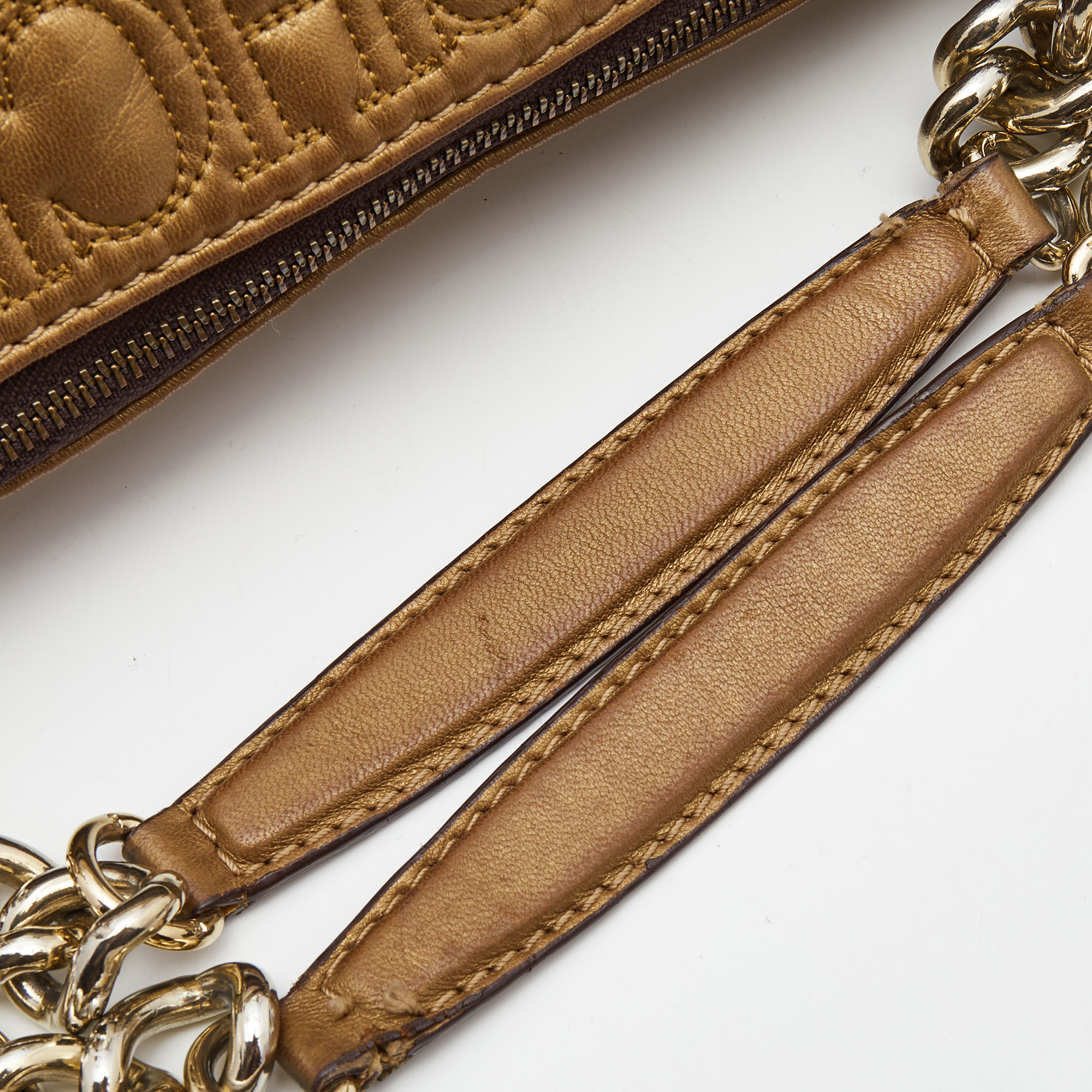 Carolina Herrera Bronze Monogram Embossed Leather Chain Bag