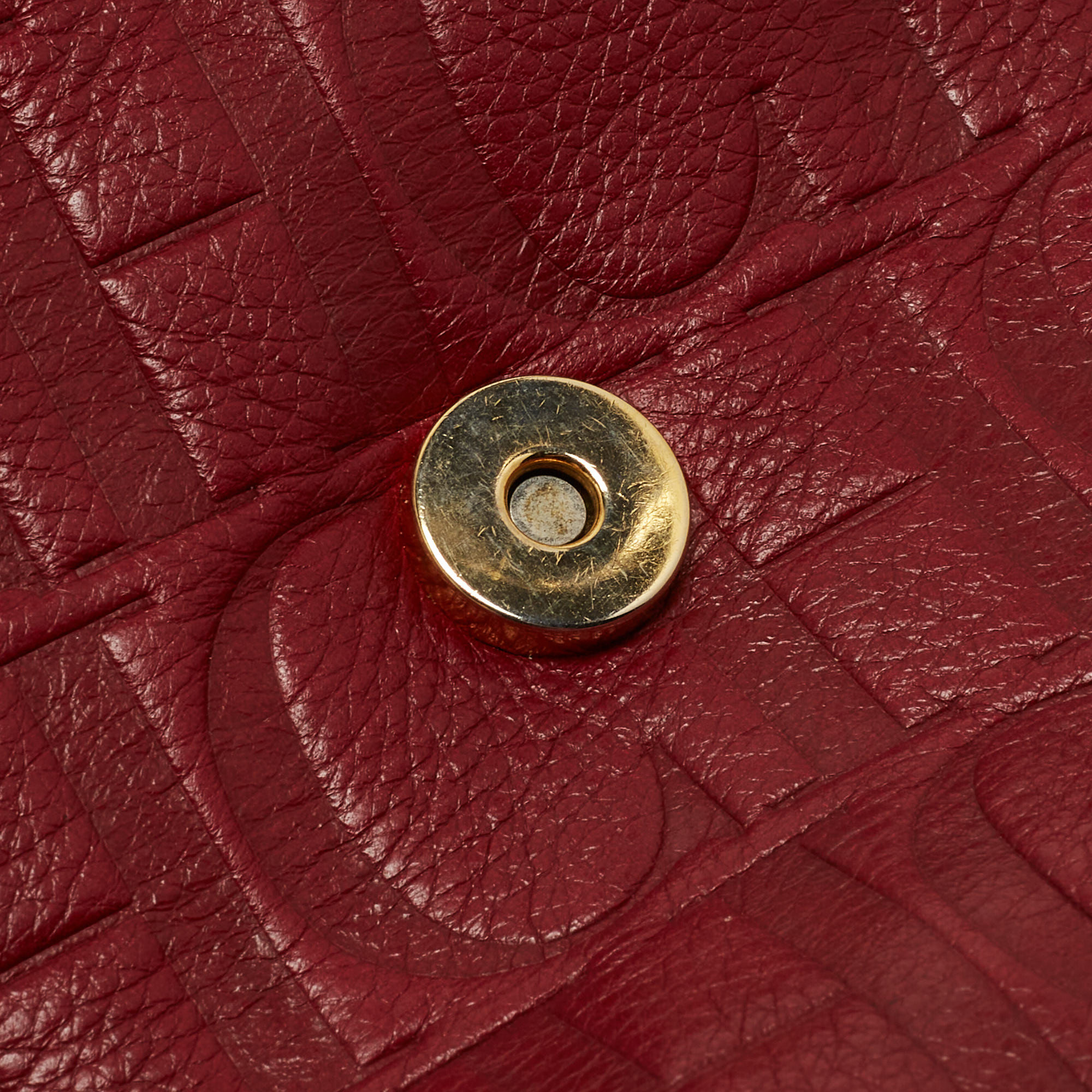 Carolina Herrera Red Monogram Embossed Leather Bow Shoulder Bag