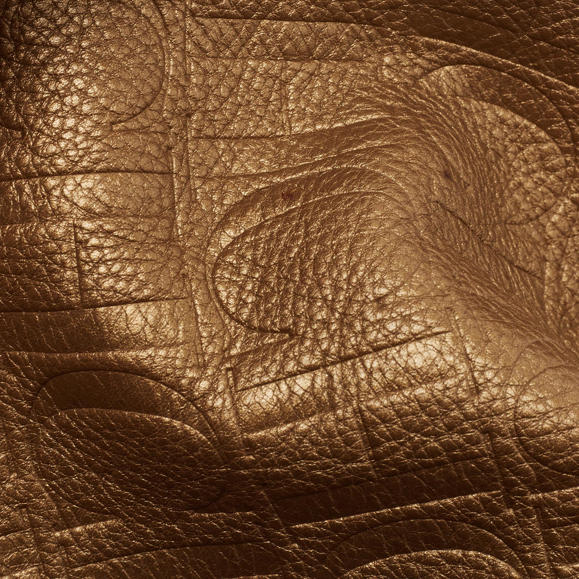 Carolina Herrera Gold Monogram Embossed Leather Bow Bucket Hobo