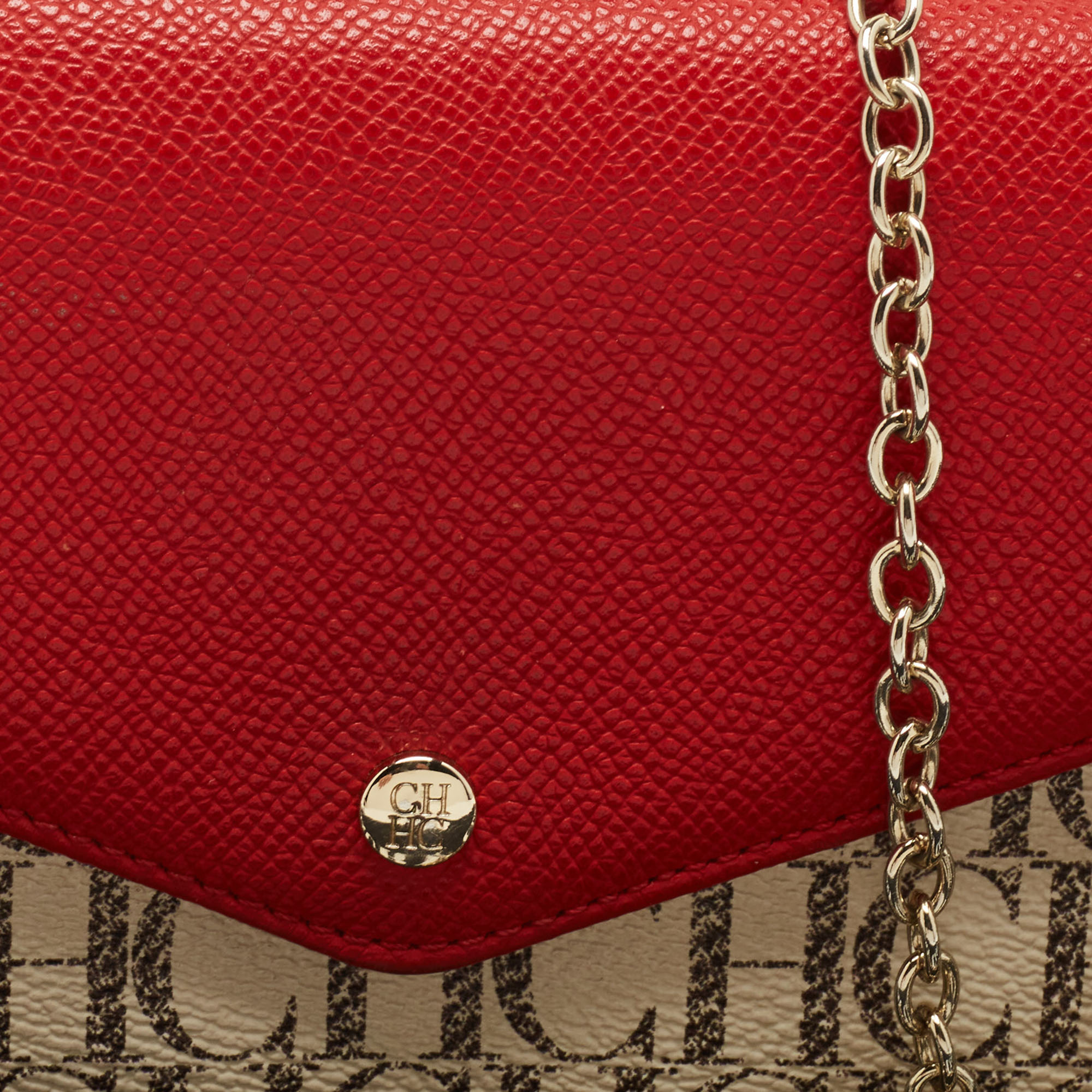 Carolina Herrera Red/White Monogram Coated Canvas And Leather Wallet On Chain