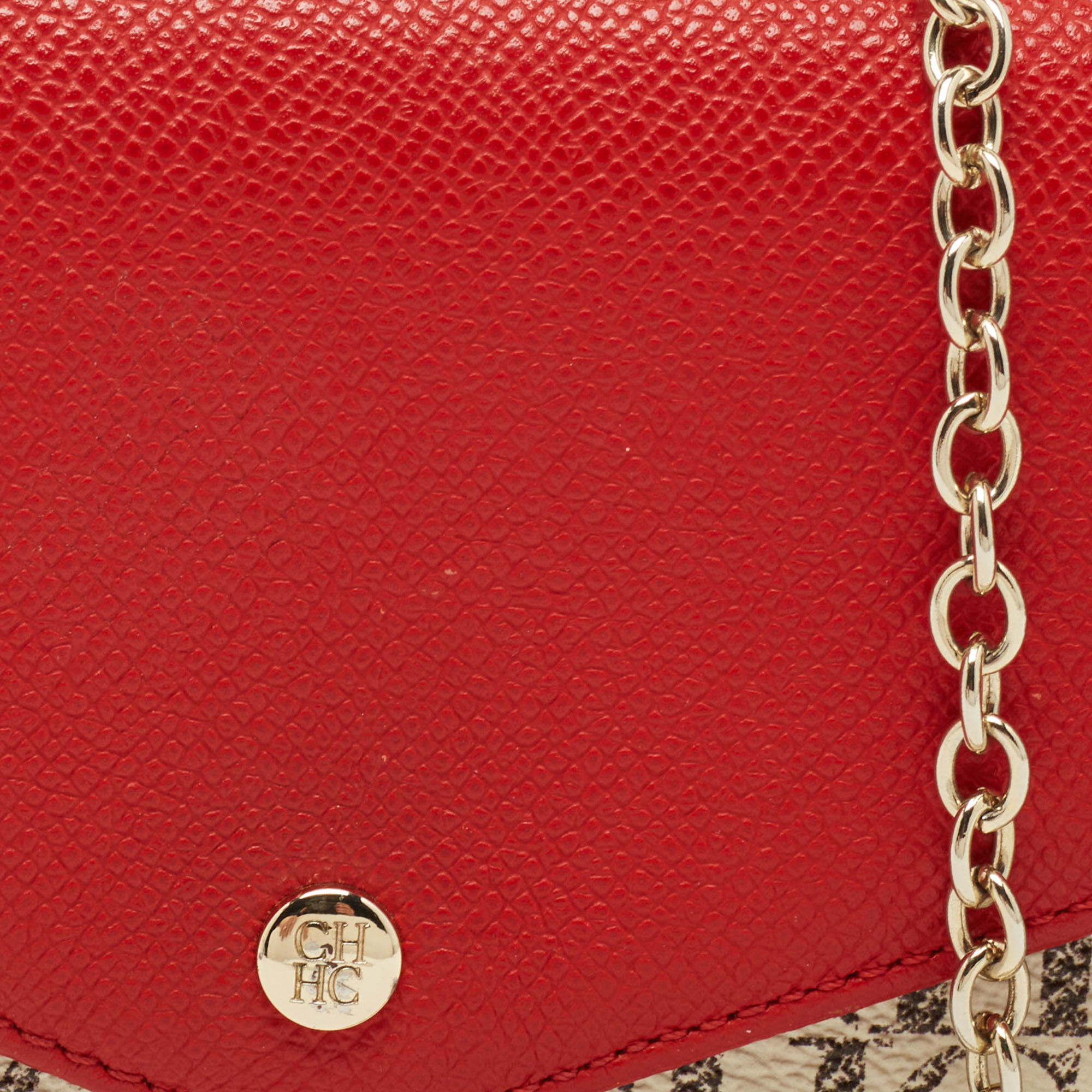 Carolina Herrera Red/White Monogram Coated Canvas And Leather Wallet On Chain